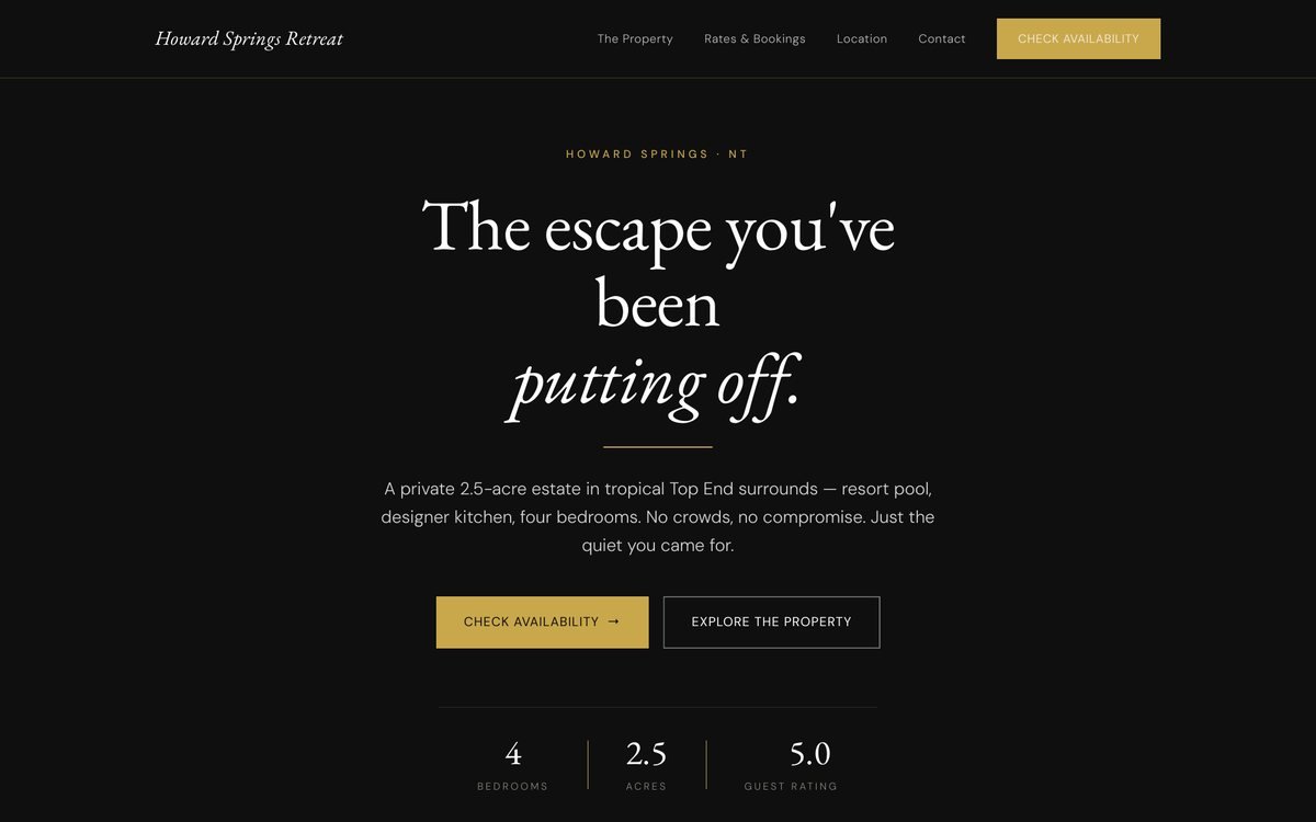 Howard Springs Retreat website homepage